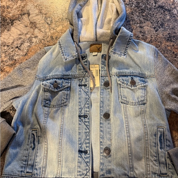American Eagle Outfitters Jackets & Blazers - Women’s Denim and Gray Hooded Jacket from American Eagle